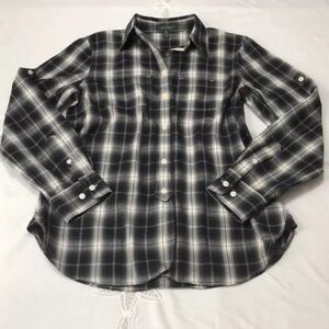 LRL LAUREN JEANS Co. Ralph Lauren Röll Tab, Long Sleeve Plaid Shirt Sz XS